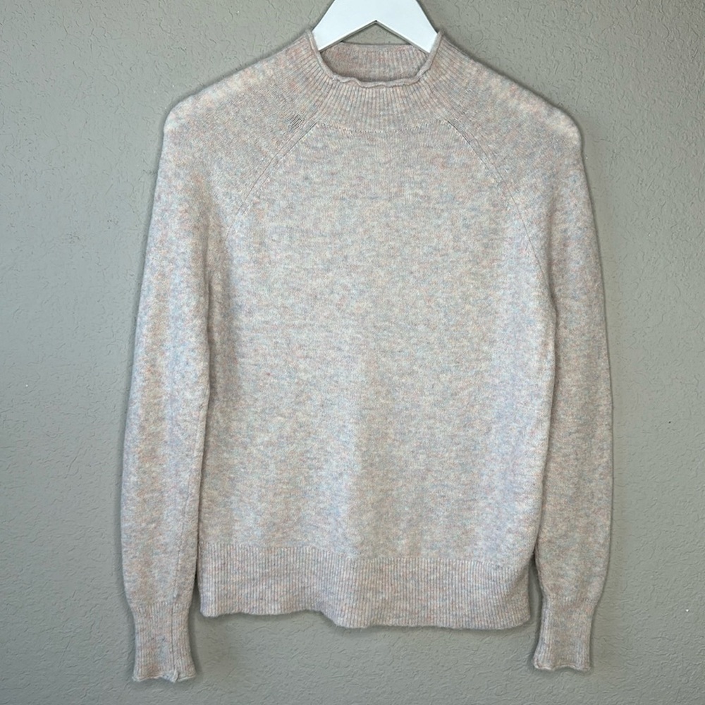 J. Crew Women's Merino Wool Blend Mock Neck Sweater Size XS Pale Pink and‎ Blue